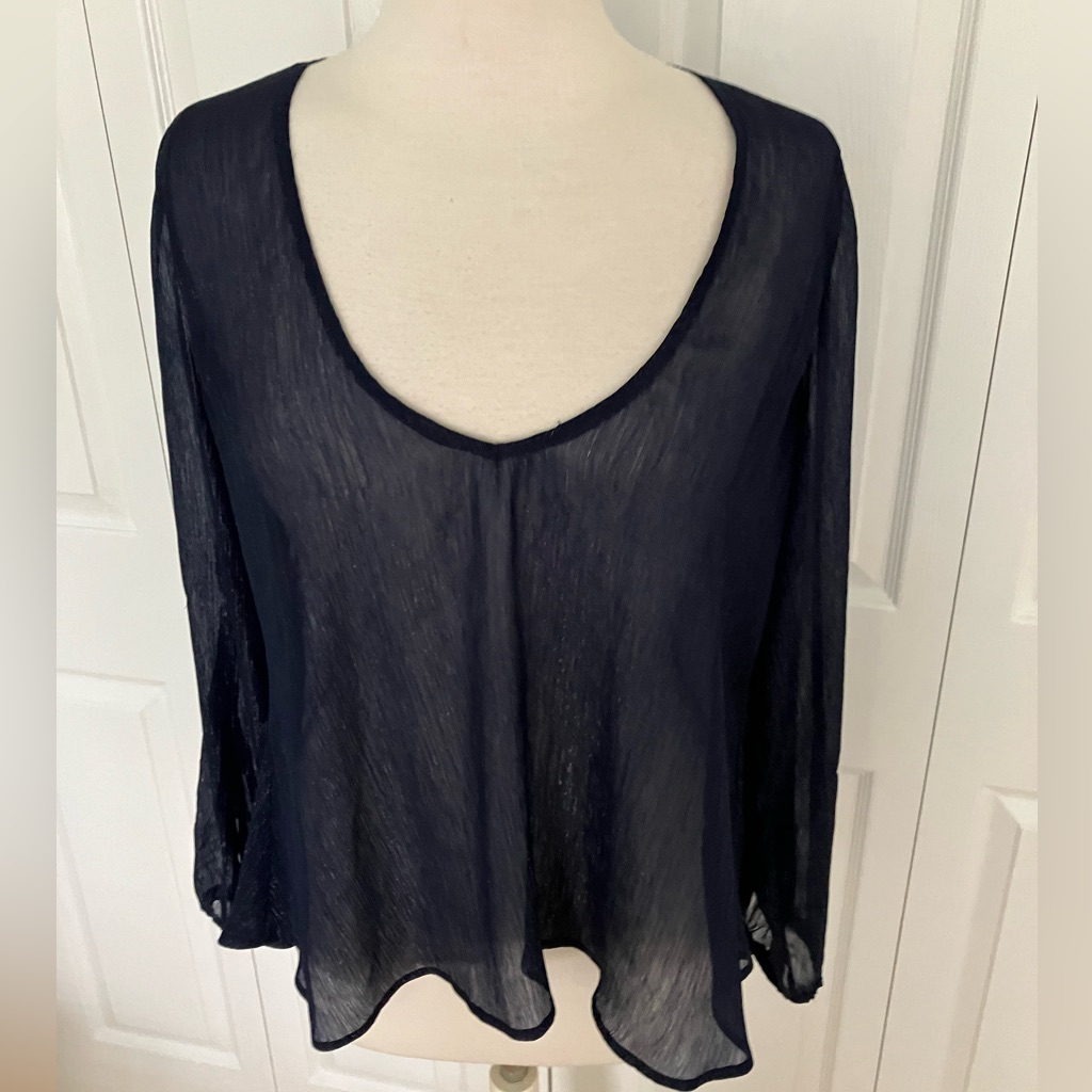 Lovers + Friends Blue Sheer Shimmer V-Neck Tunic Top L